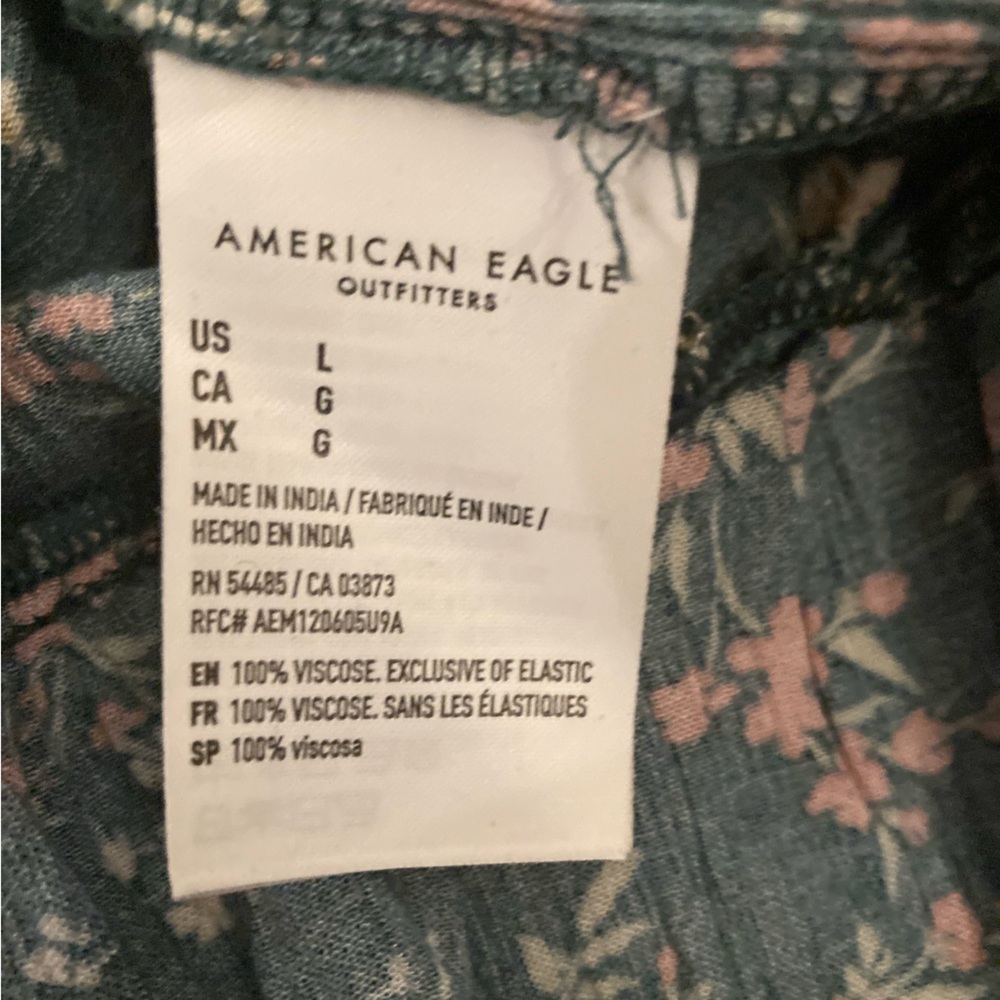 American Eagle Green Floral Smocked Bodice Long Sleeve Maxi Dress Women’s L - Picture 6 of 12